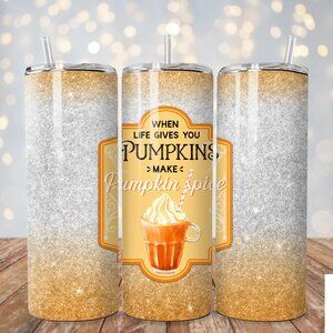 Pumpkin Spice Glitter Tumbler, Fall Coffee Cup, Autumn Vibes, Sparkly Travel mug